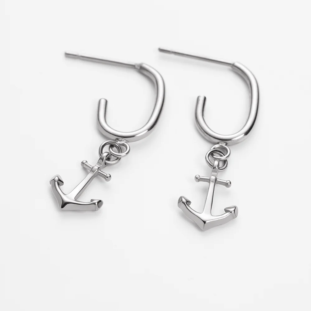 The Anchor II Hoops Earring Silver
