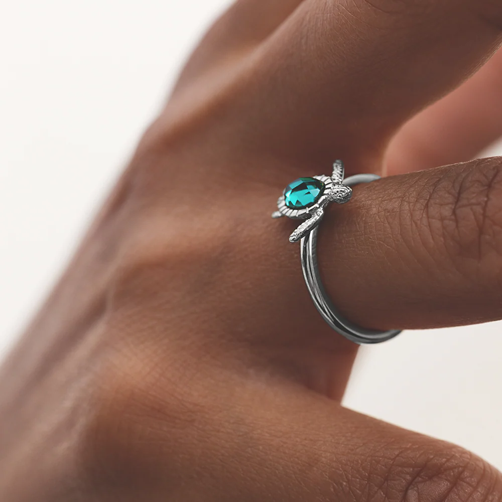 Turtle Ring Aquamarine Silver