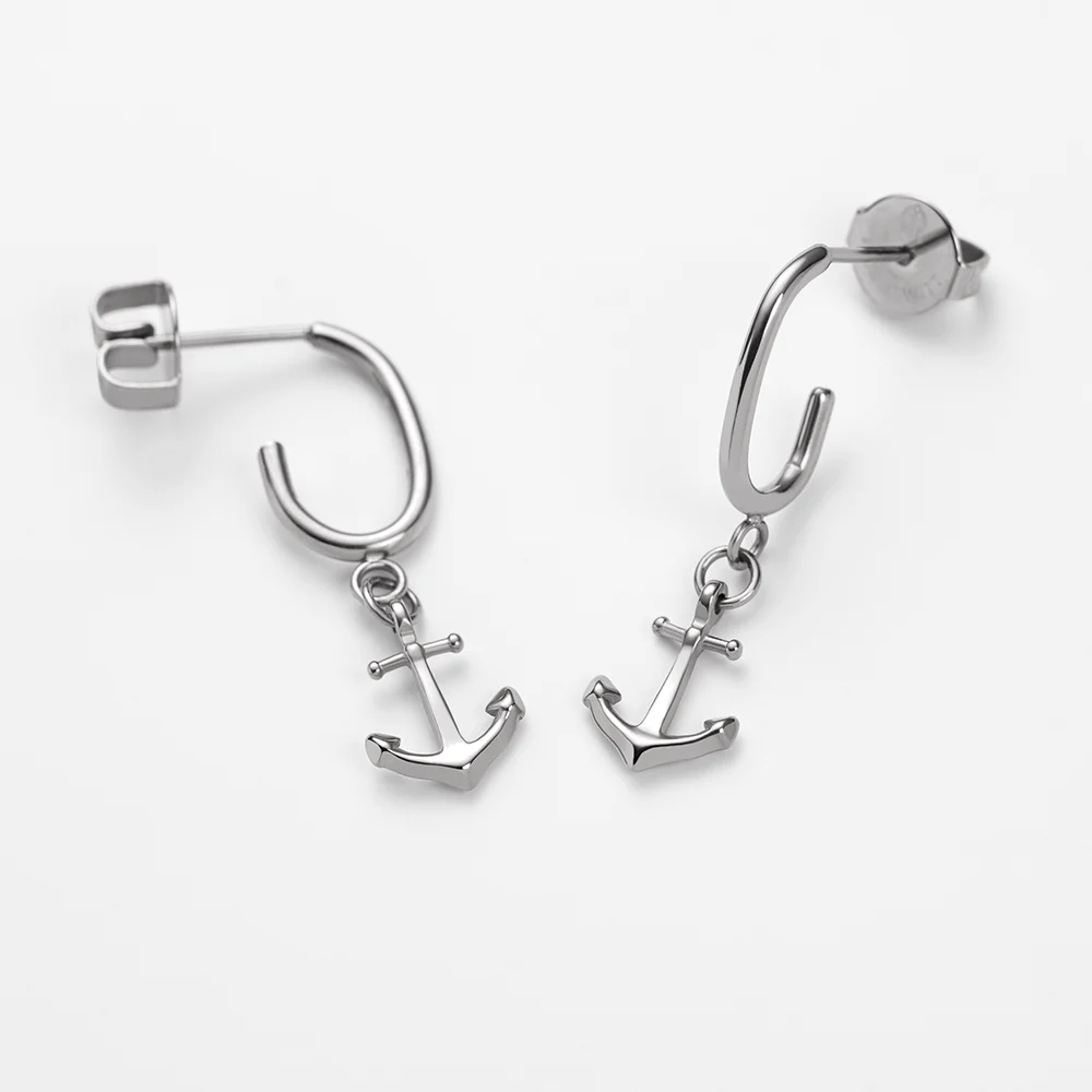 The Anchor II Hoops Earring Silver