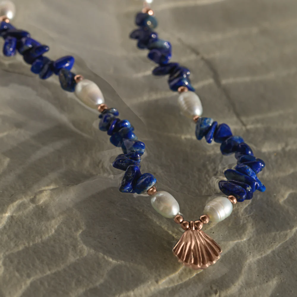 Scallop Stone Necklace Rose Gold