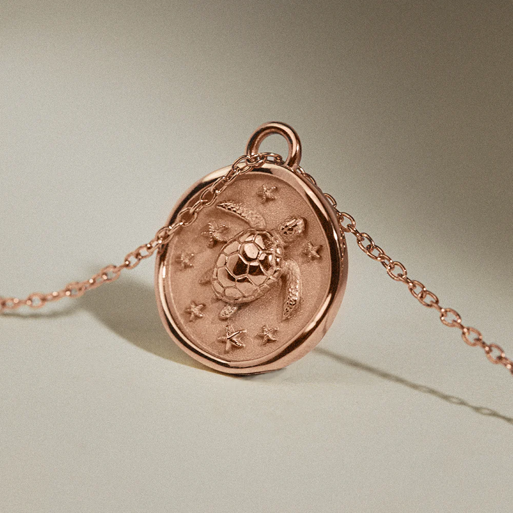 Turtle Coin Necklace Rose Gold