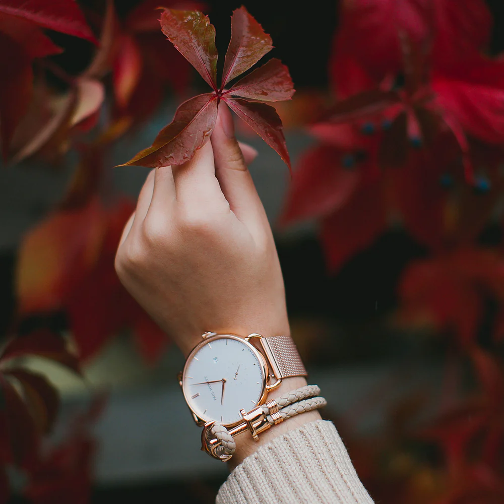 Anchor bracelet Phrep rose gold leather Hazelnut