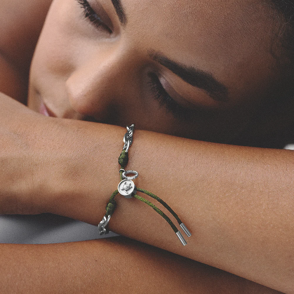Turtle Anchor Chain Bracelet Silver Seaweed Dark Green