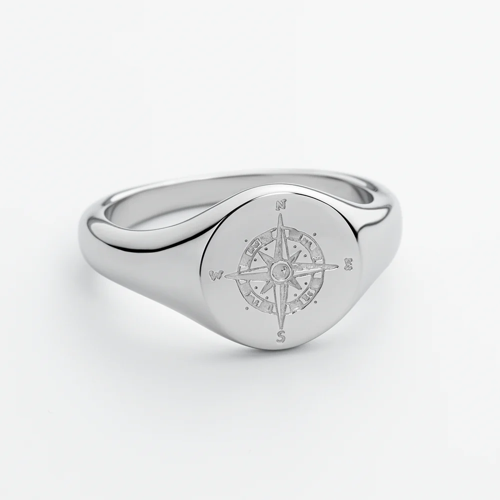 Men's Signet ring wind rose silver