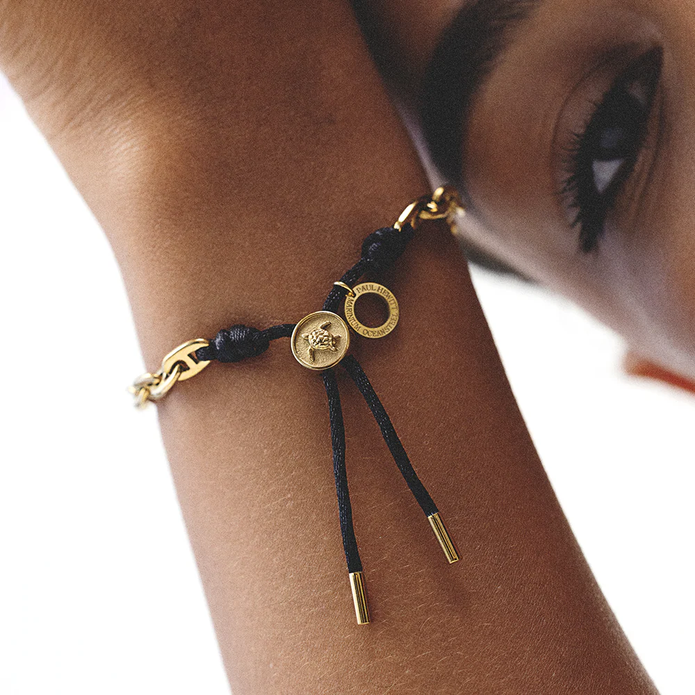 Turtle Anchor Chain Bracelet Gold Black