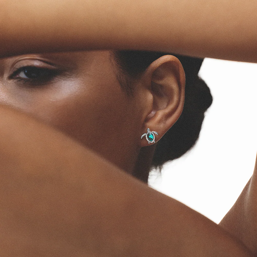 Turtle Earring Aquamarine Silver