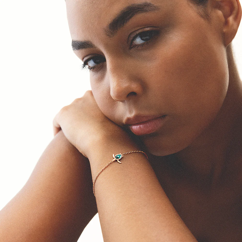 Turtle Mono Bracelet Aquamarine Rose Gold