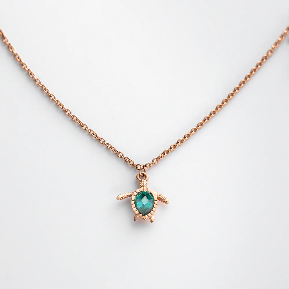 Turtle Mono Necklace Aquamarine Rose Gold