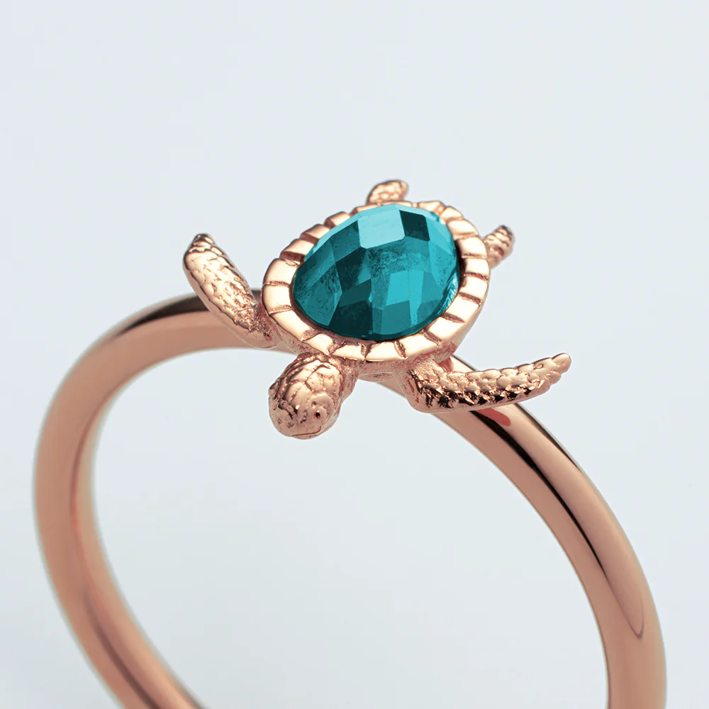 Turtle Ring Aquamarine Rose Gold