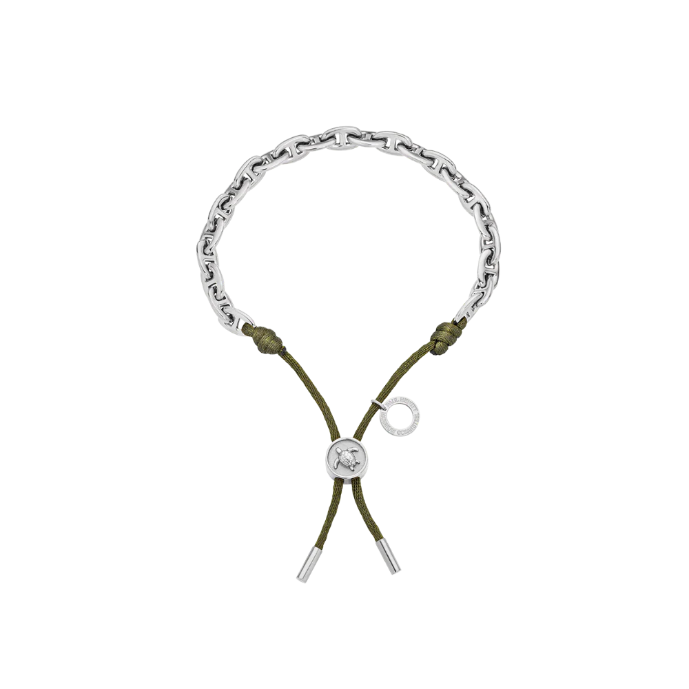 Turtle Anchor Chain Bracelet Silver Seaweed Dark Green