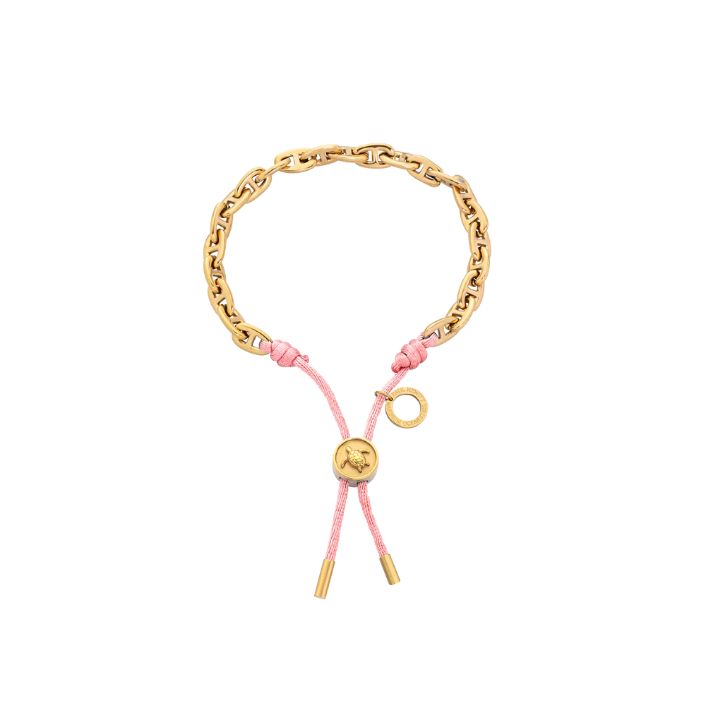 Turtle Anchor Chain Bracelet Gold Pink