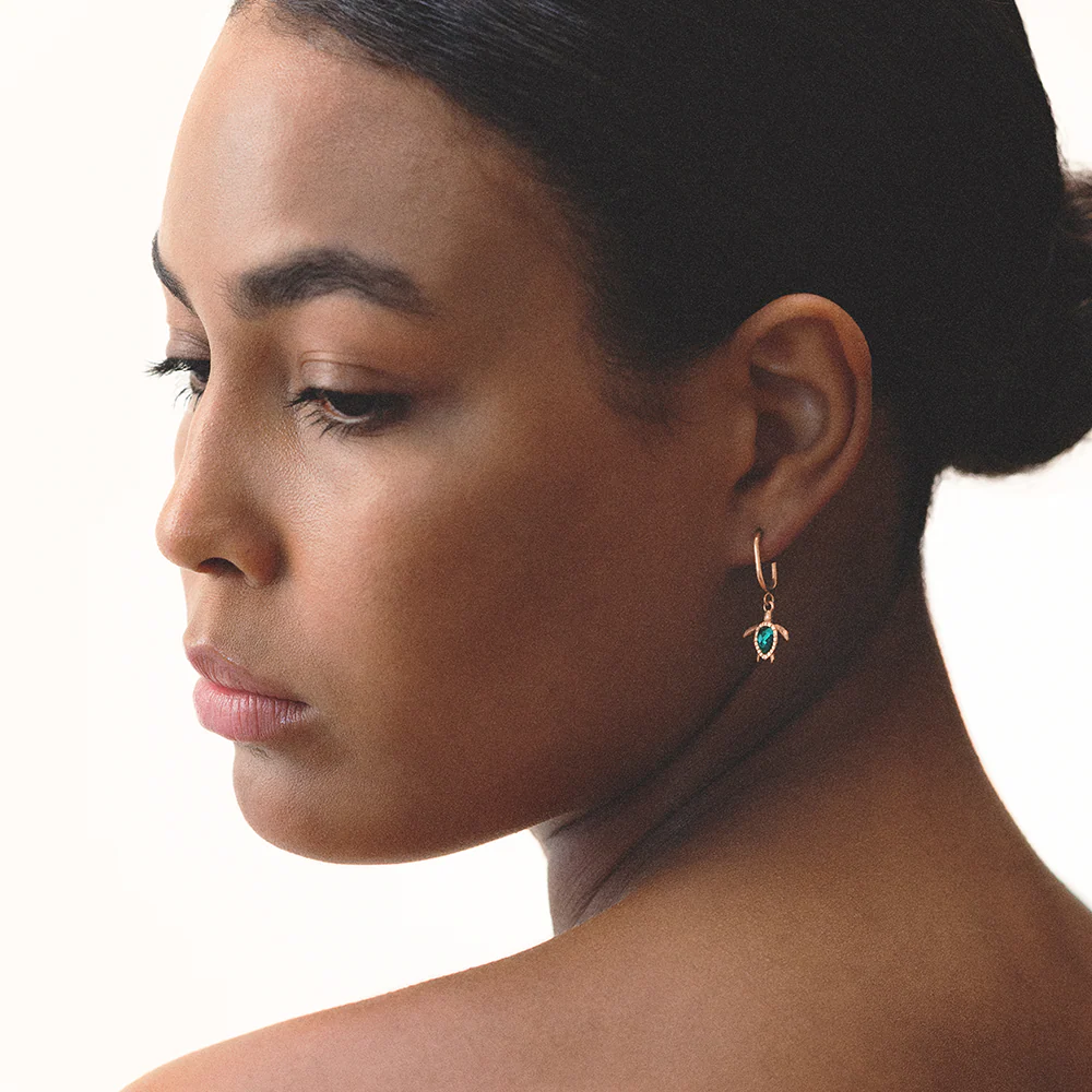 Turtle Hoops Earring Aquamarine Rose Gold