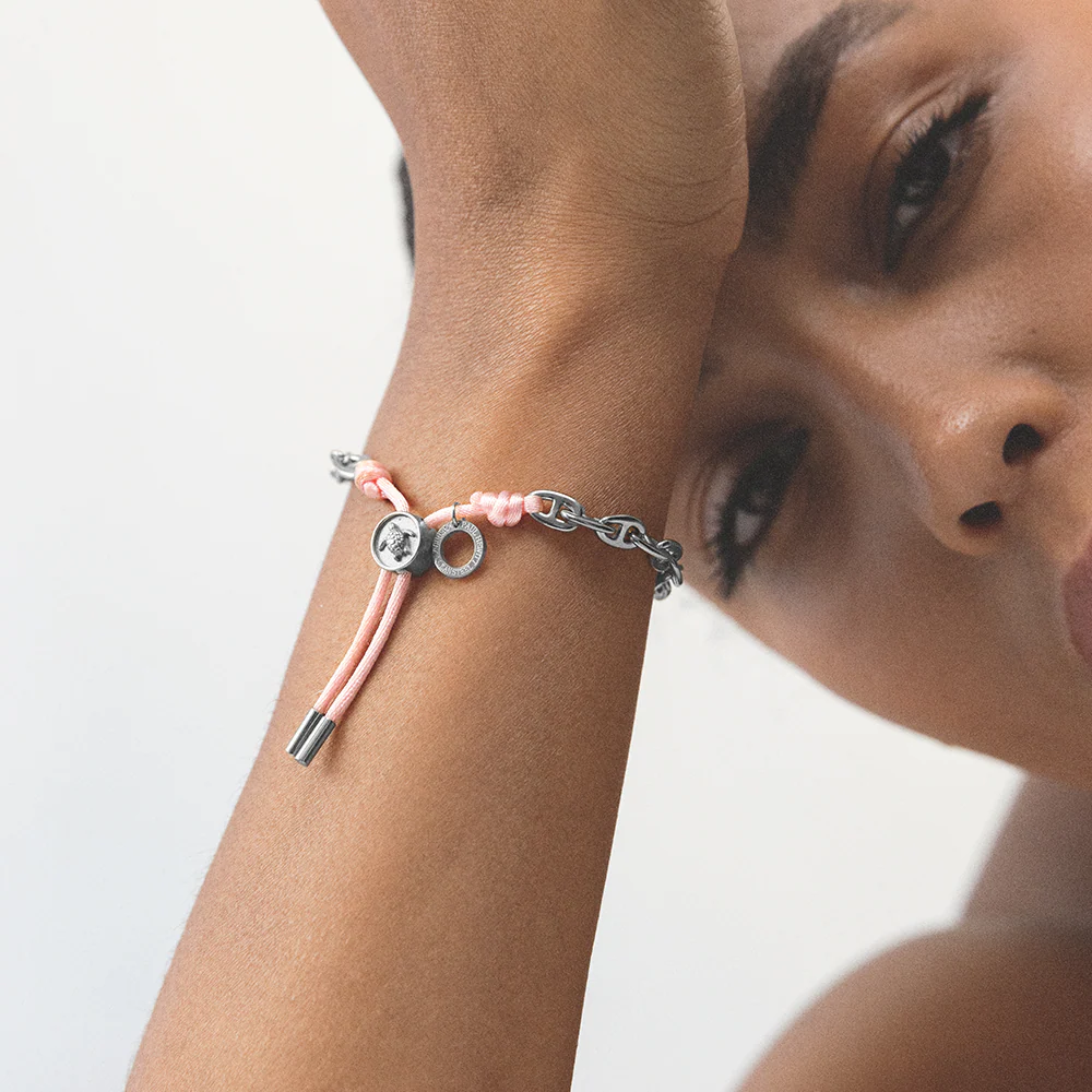 Turtle Anchor Chain Bracelet Silver Pink