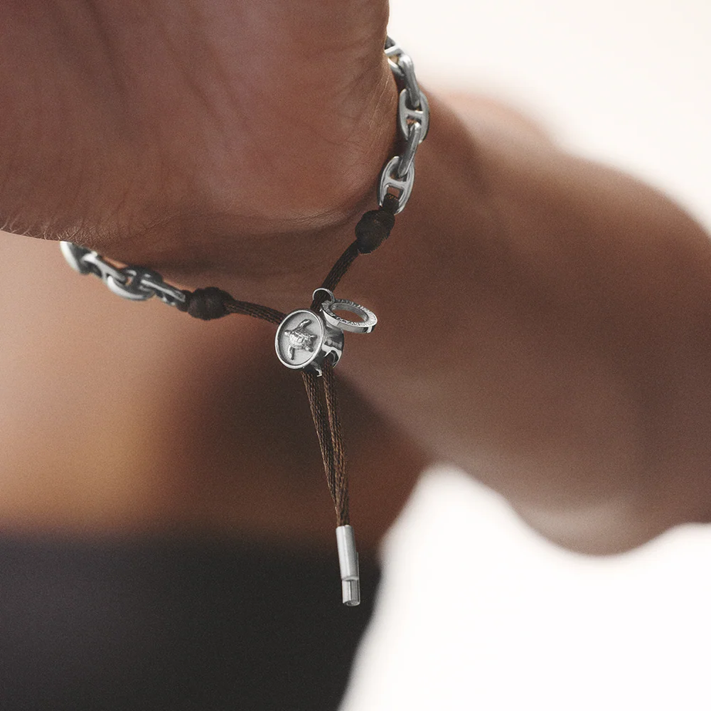 Turtle Anchor Chain Bracelet Silver Driftwood Brown