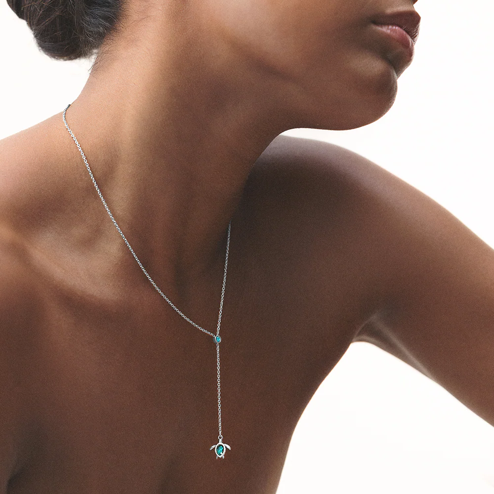 Turtle Y Necklace Aquamarine Silver