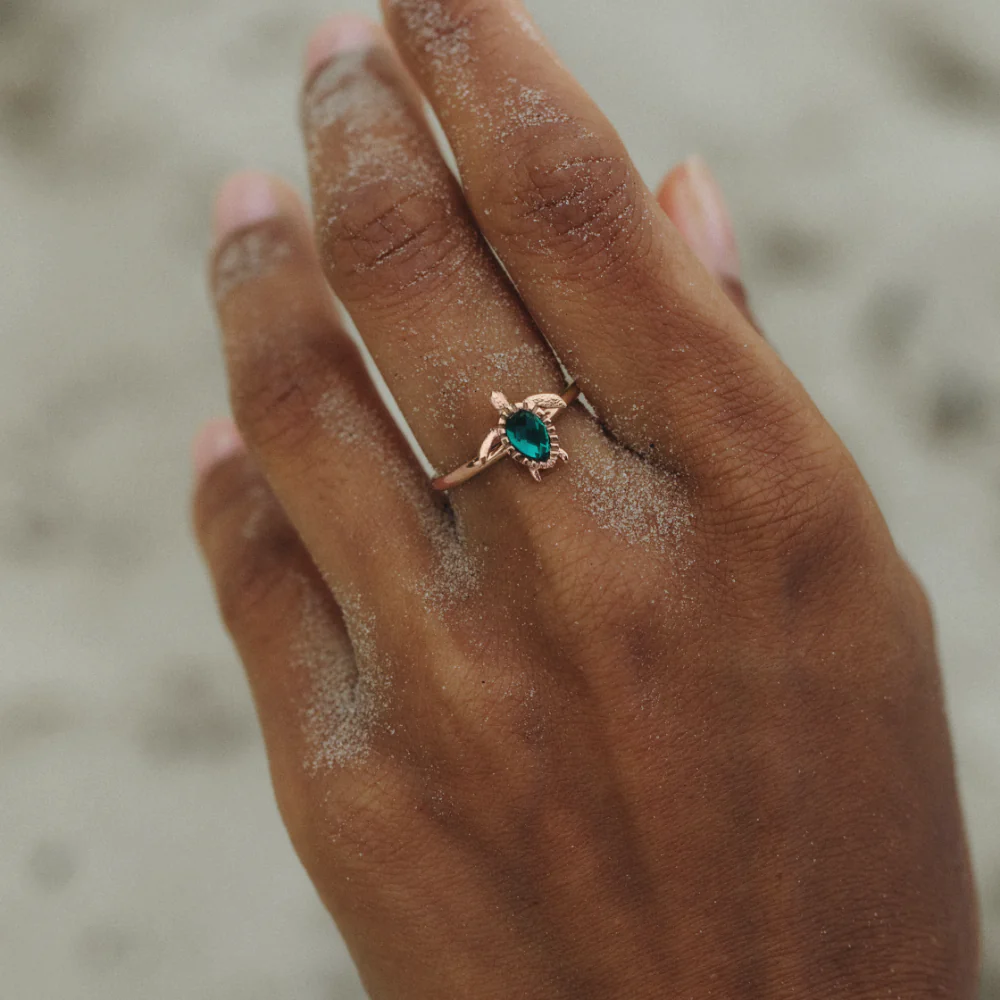 Turtle Ring Aquamarine Rose Gold