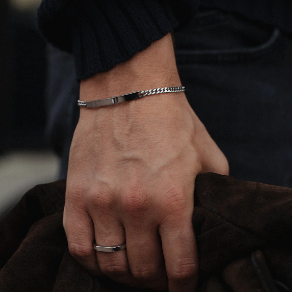 Men's Engravable ID bracelet silver