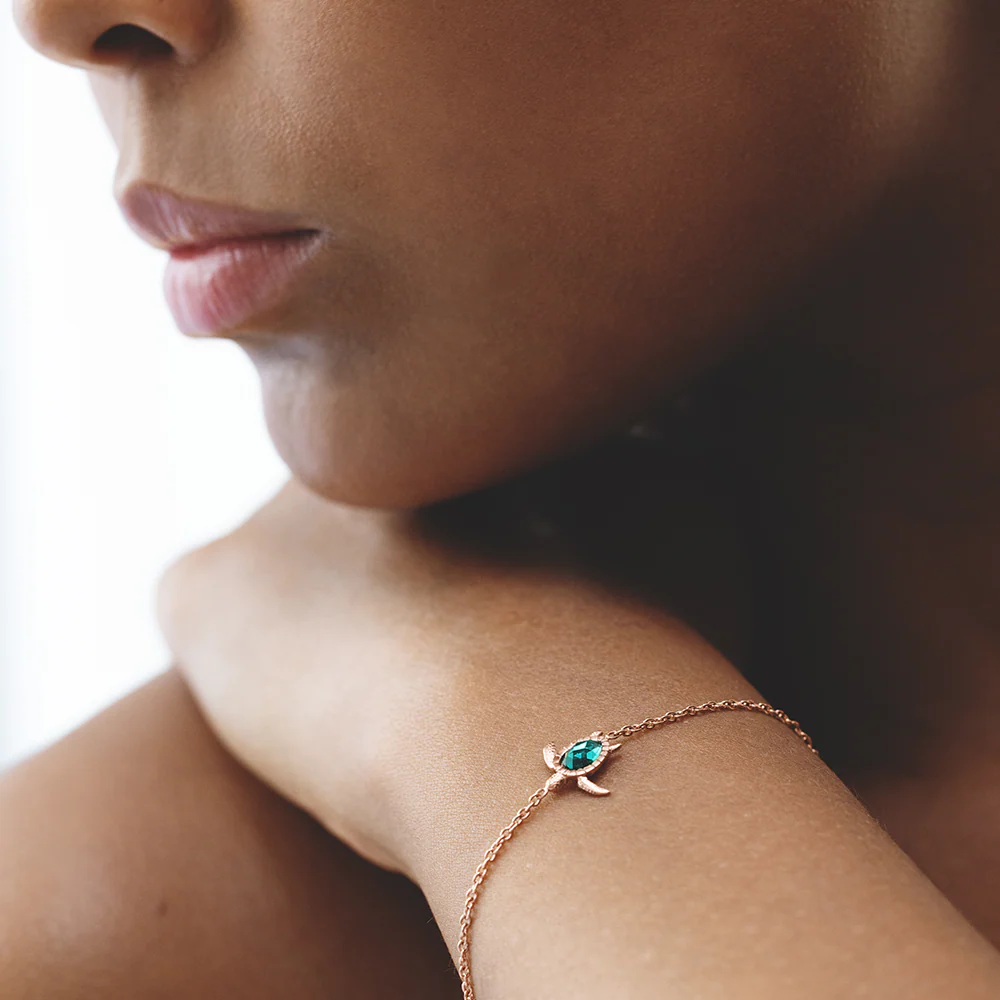 Turtle Mono Bracelet Aquamarine Rose Gold