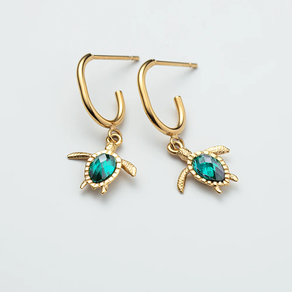 Turtle Hoops Earring Aquamarine Gold