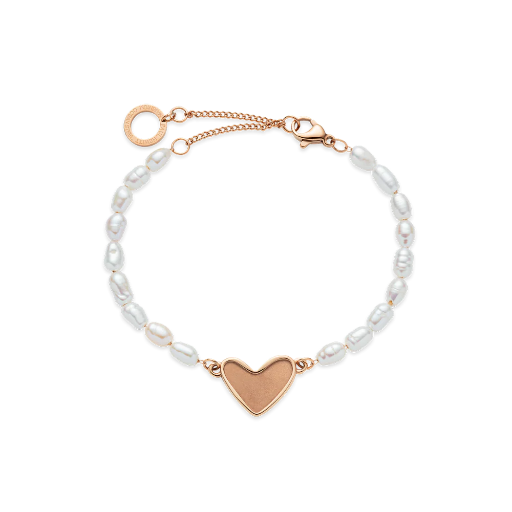 Engravable Heart Pearl Bracelet Rose Gold