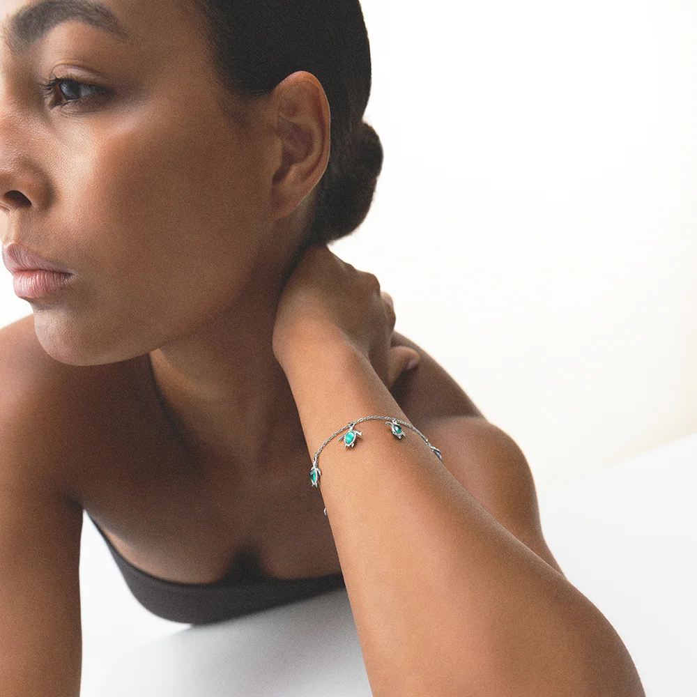 Turtle Bracelet Aquamarine Silver