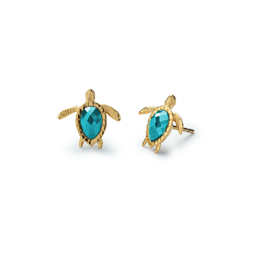 Turtle Earring Aquamarine Gold