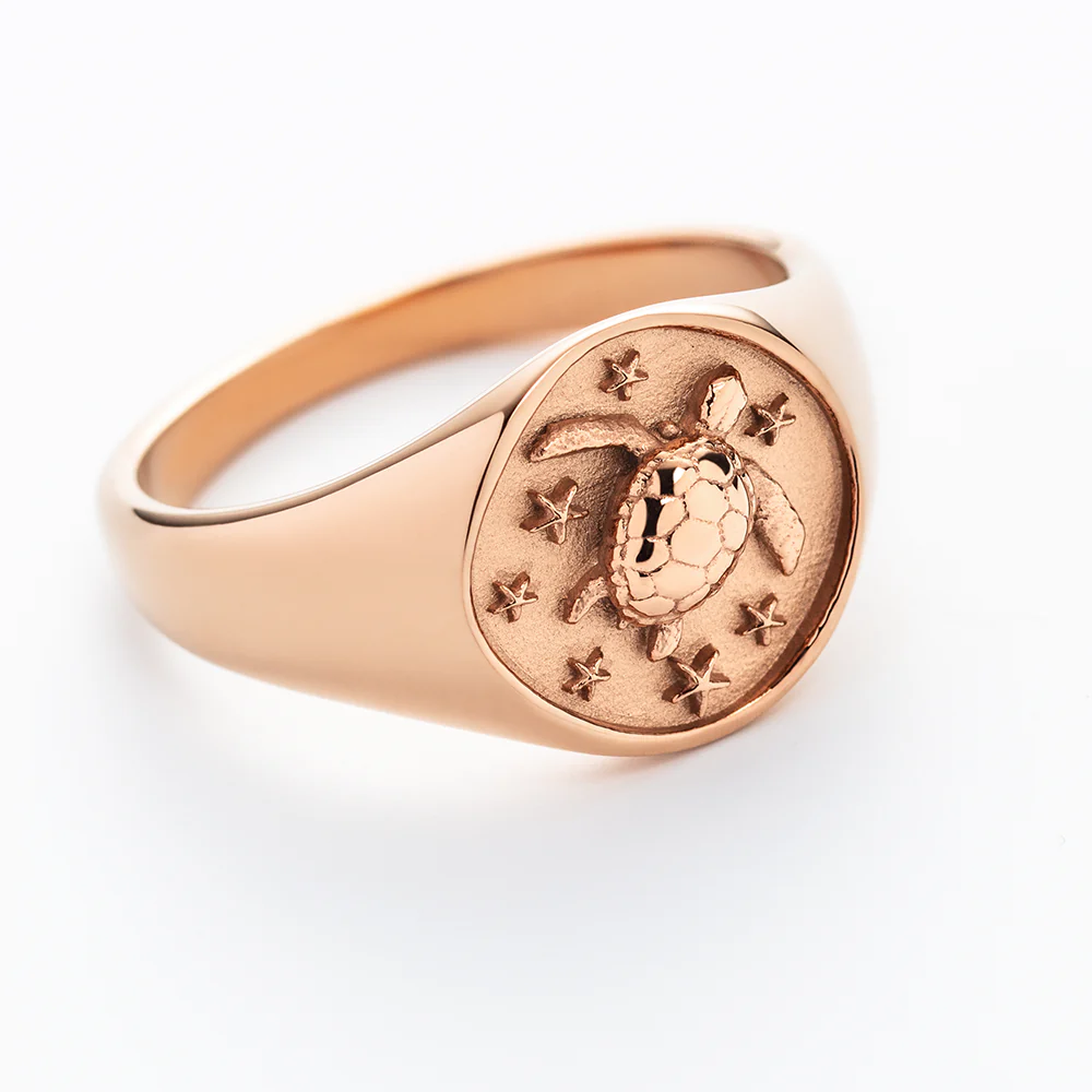 Turtle Signet Ring Rose Gold