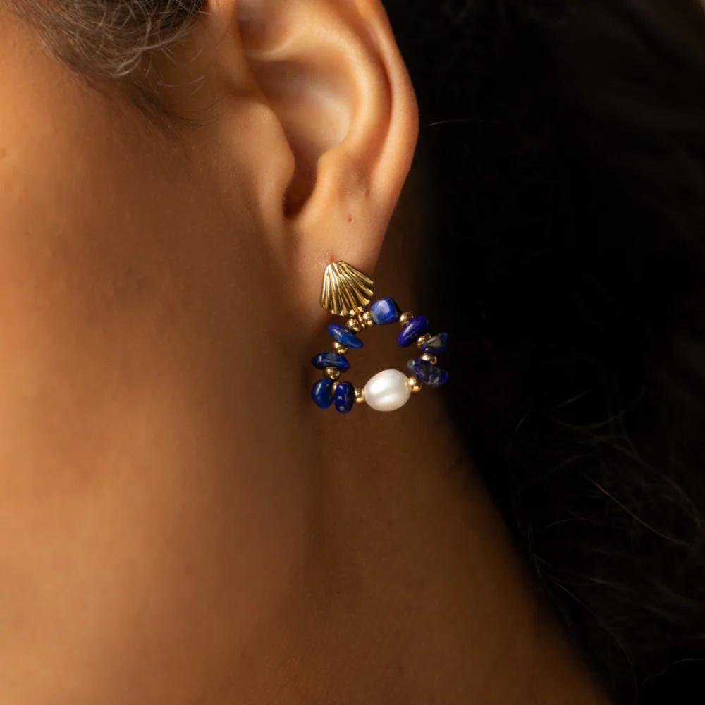 Scallop Stone Earring Gold