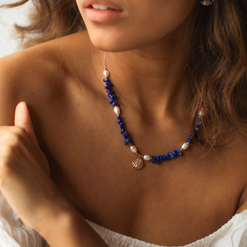 Scallop Stone Necklace Rose Gold