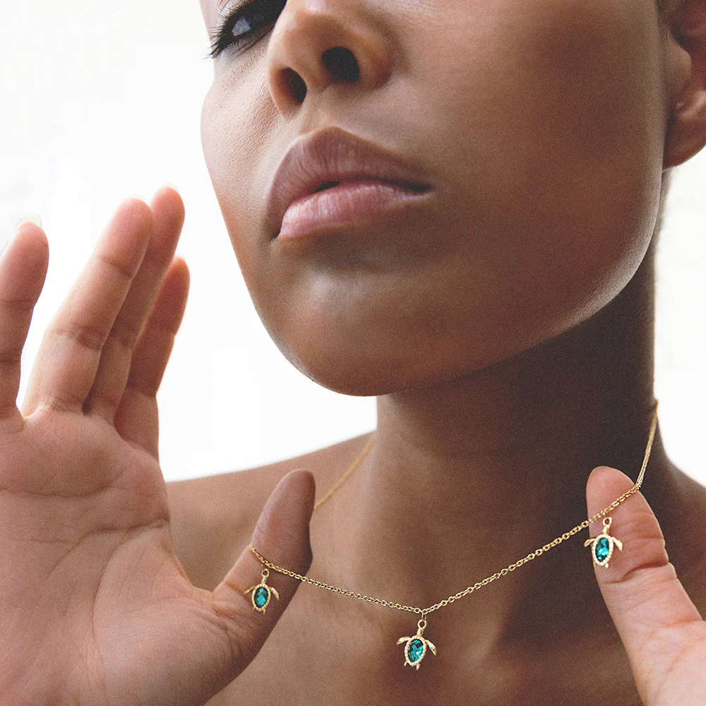 Turtle Necklace Aquamarine Gold