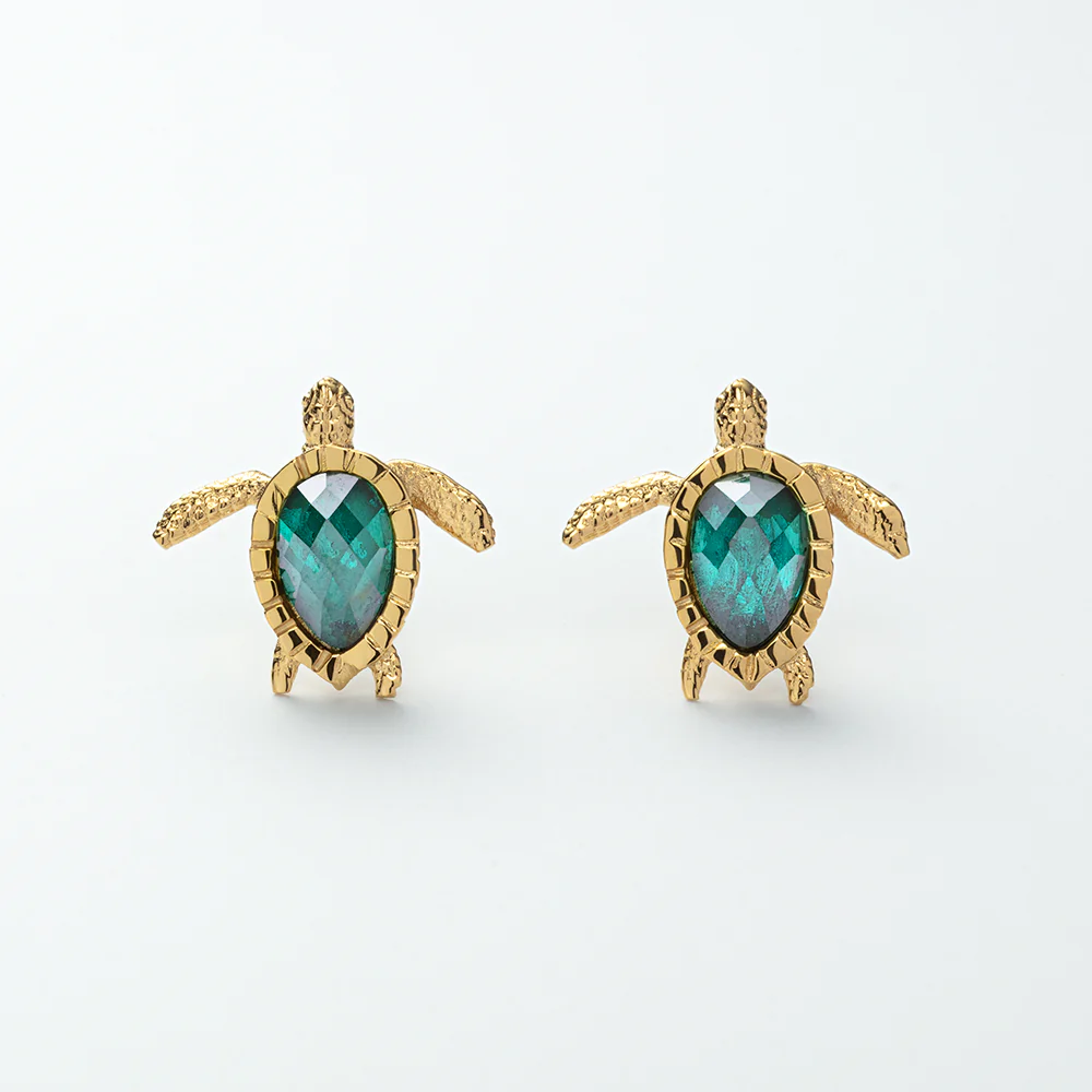 Turtle Earring Aquamarine Gold