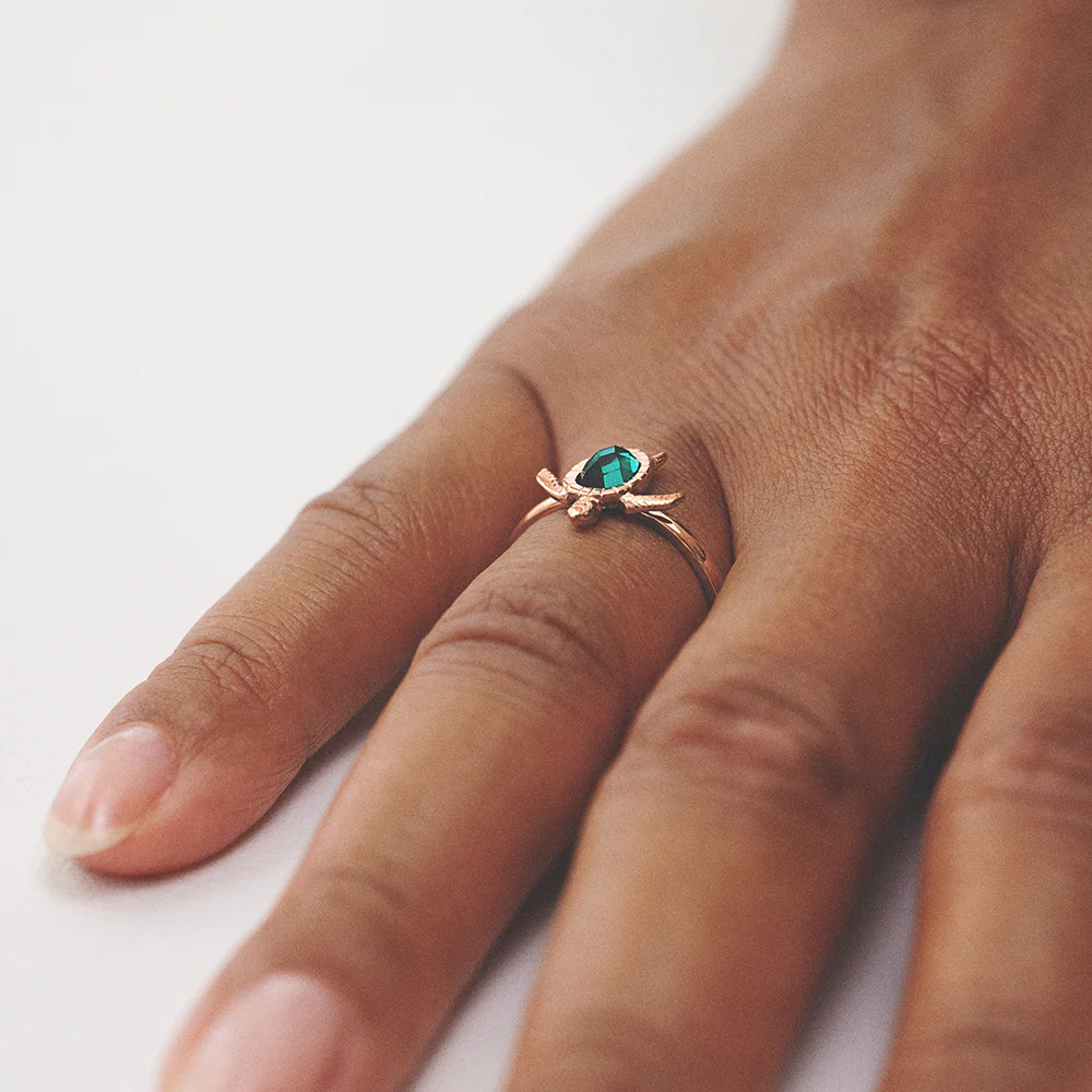 Turtle Ring Aquamarine Rose Gold