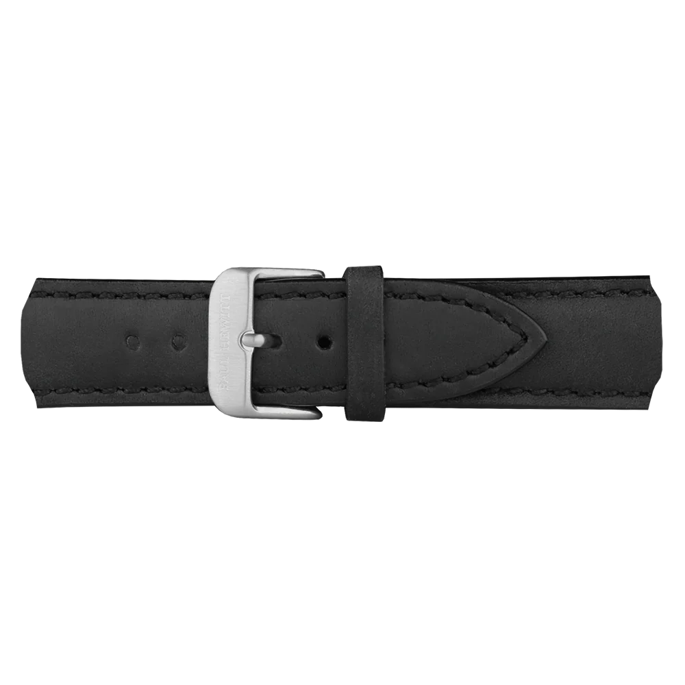 Watch strap leather silver black 20 mm