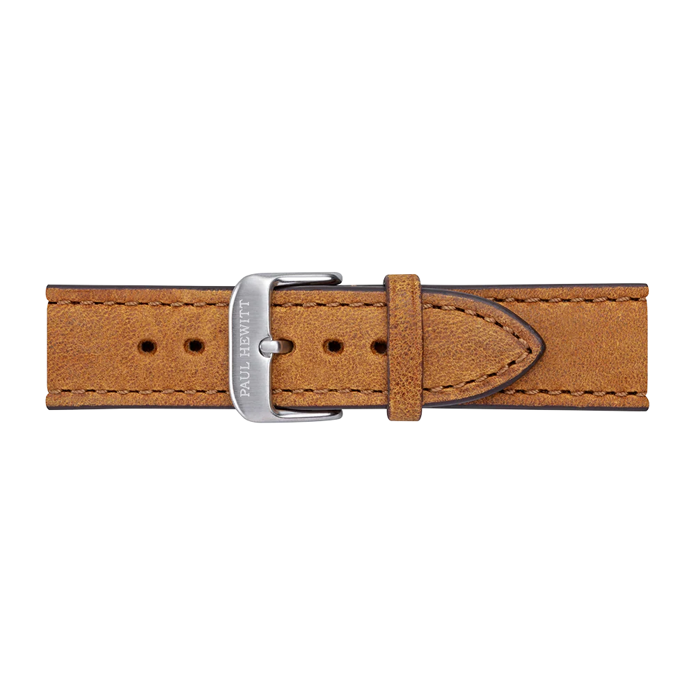 Watch strap leather silver mustard 20 mm