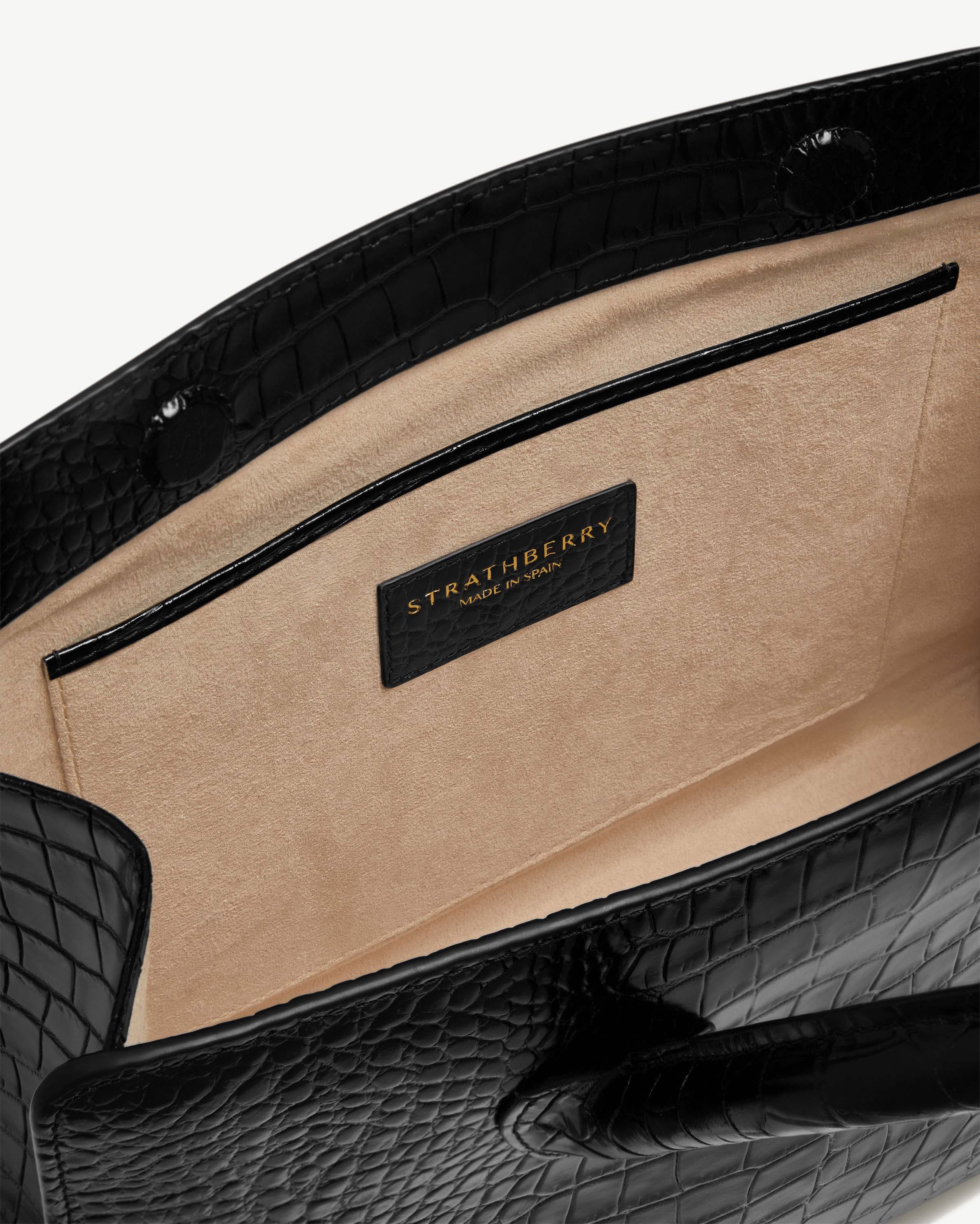 Midi Tote - Croc-Embossed Leather Black