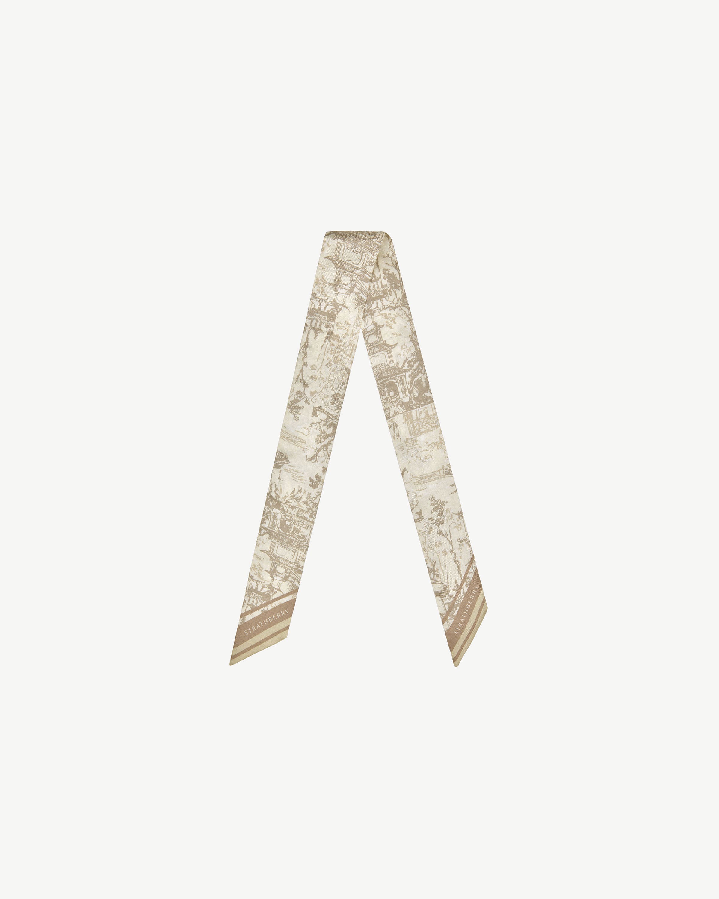 Silk Skinny Scarf - Oat/Mushroom Oriental Print