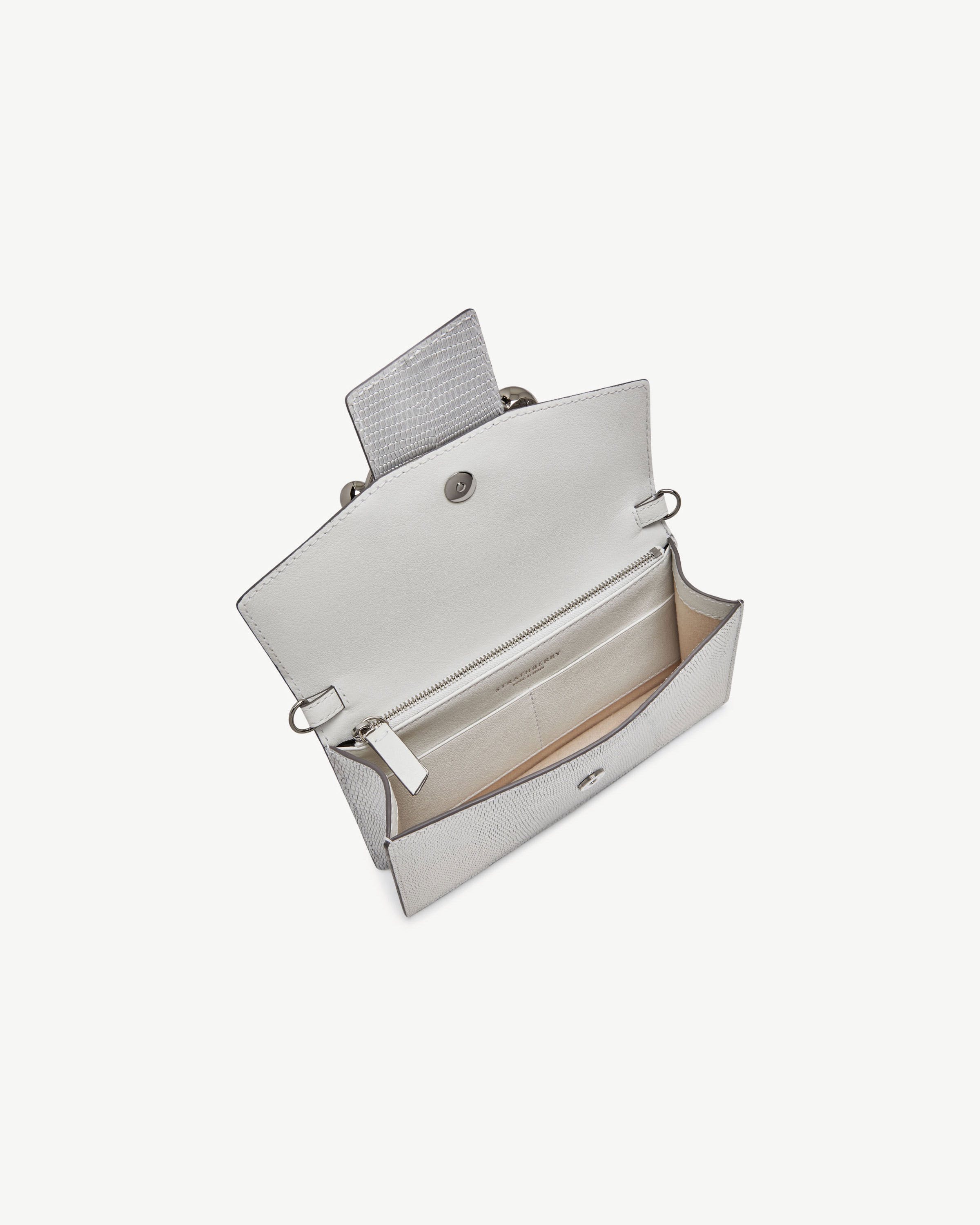 Crescent on a Chain - Lizard-Embossed Leather Silver Ombré