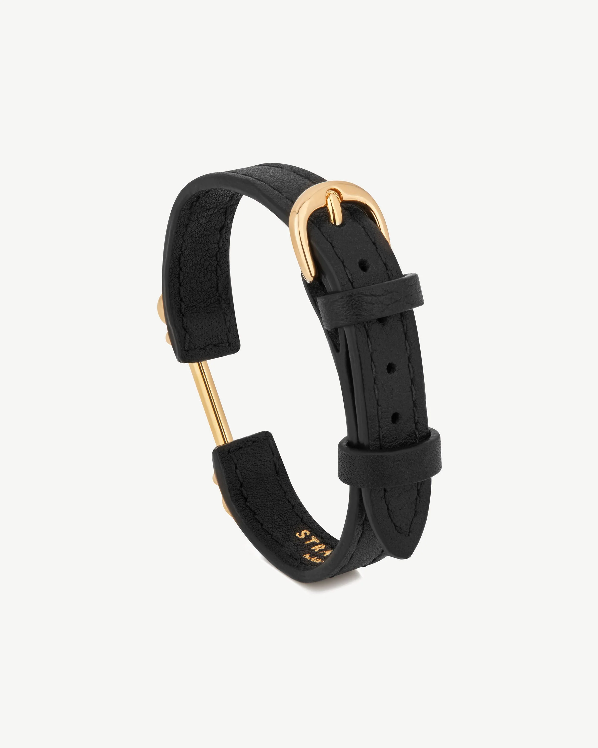 Music Bar Bracelet - Black Leather / 22 Carat Gold Gilded
