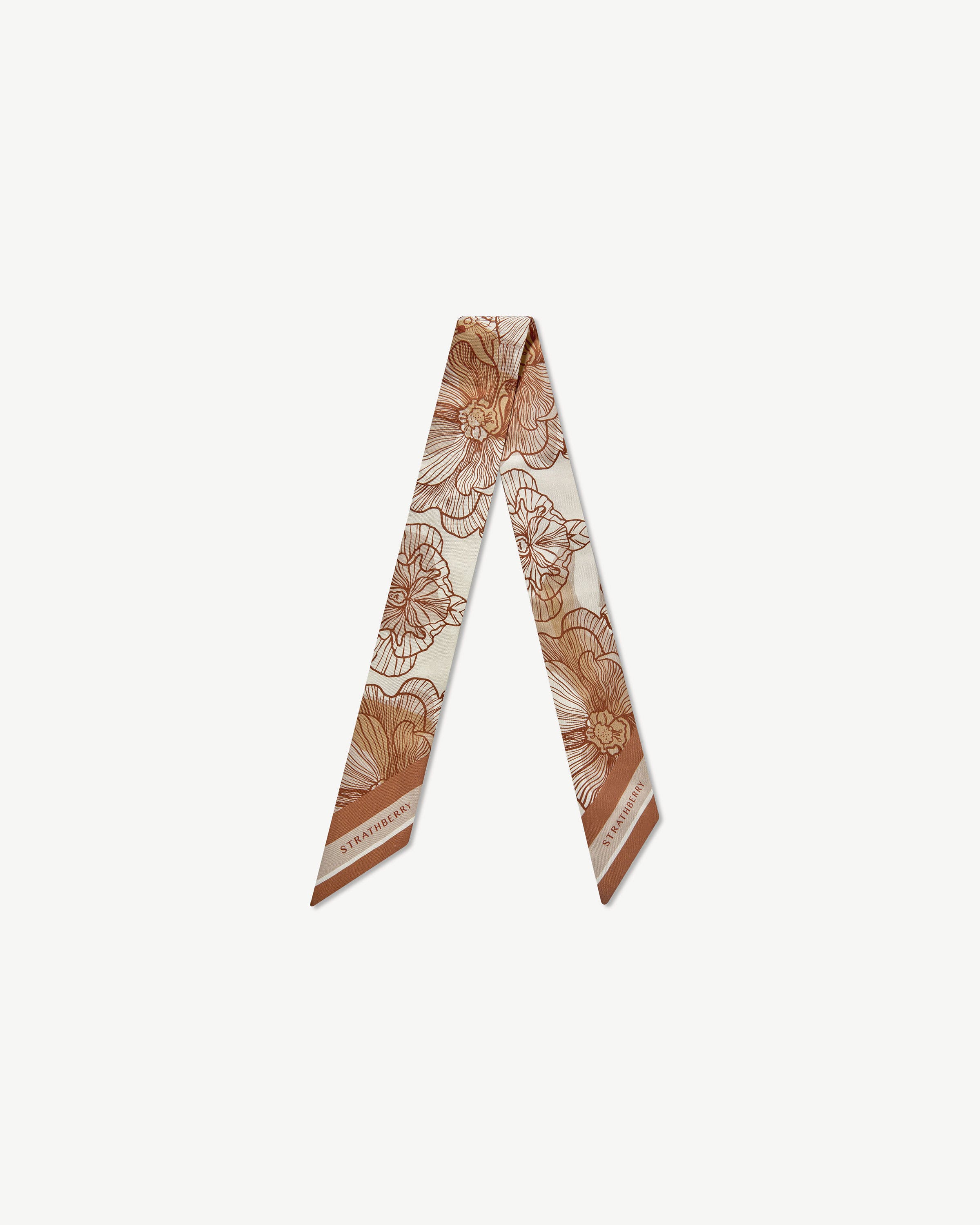 Silk Skinny Scarf - Floral Chestnut/Vanilla
