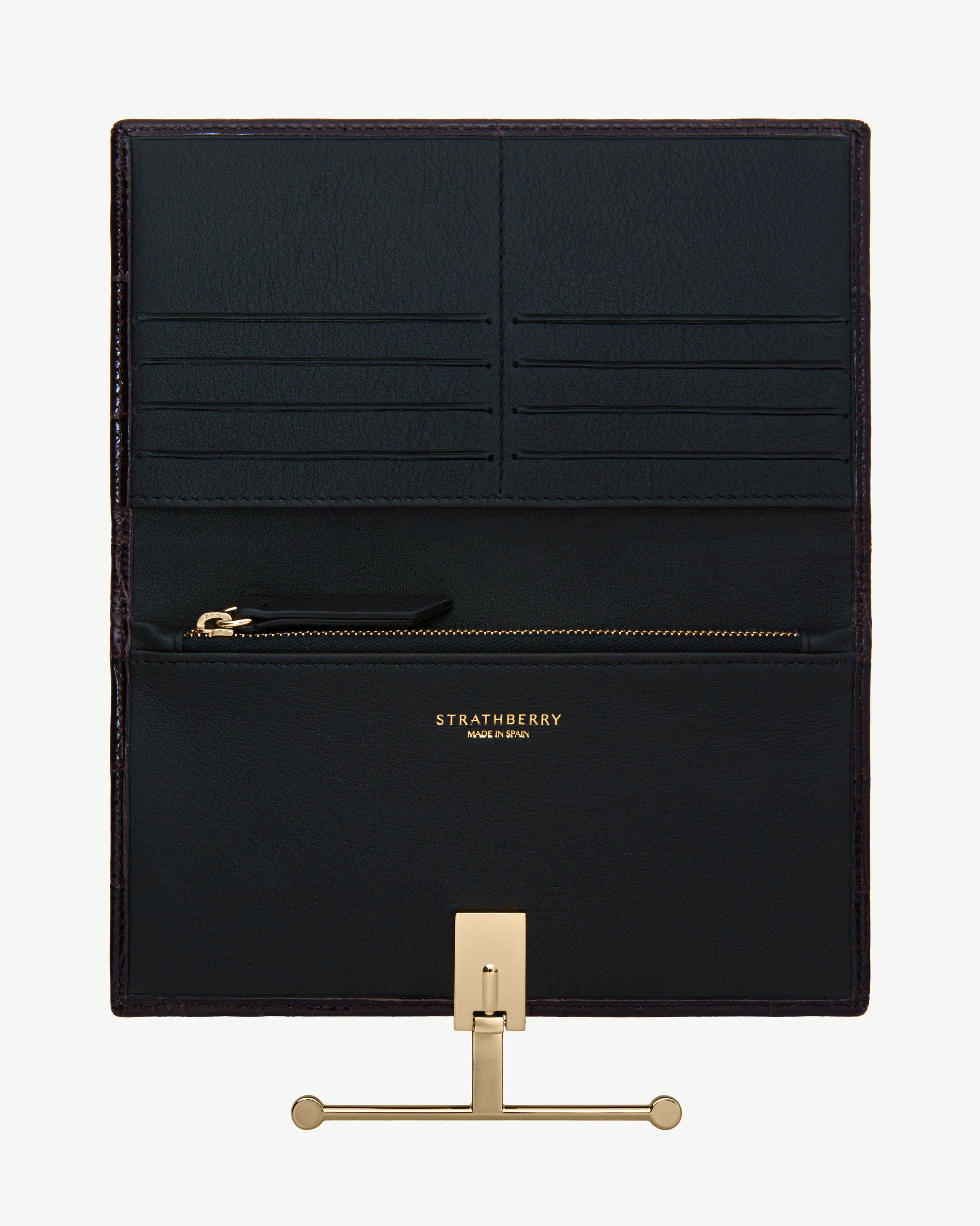 Large Melville Street Wallet - Croc-Embossed Leather Mahogany/Black