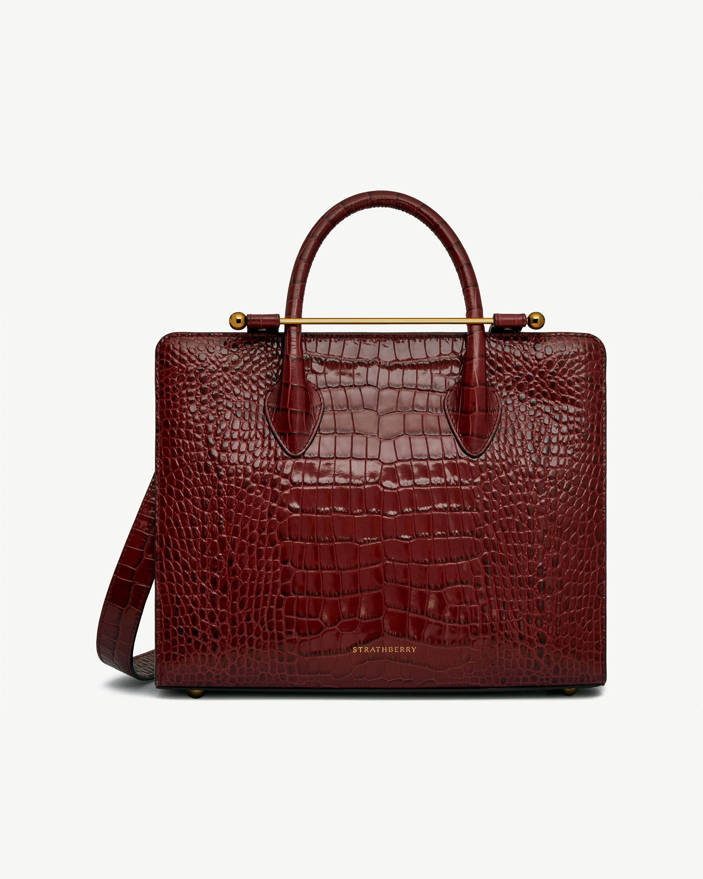 Midi Tote - Croc-Embossed Leather Oxblood