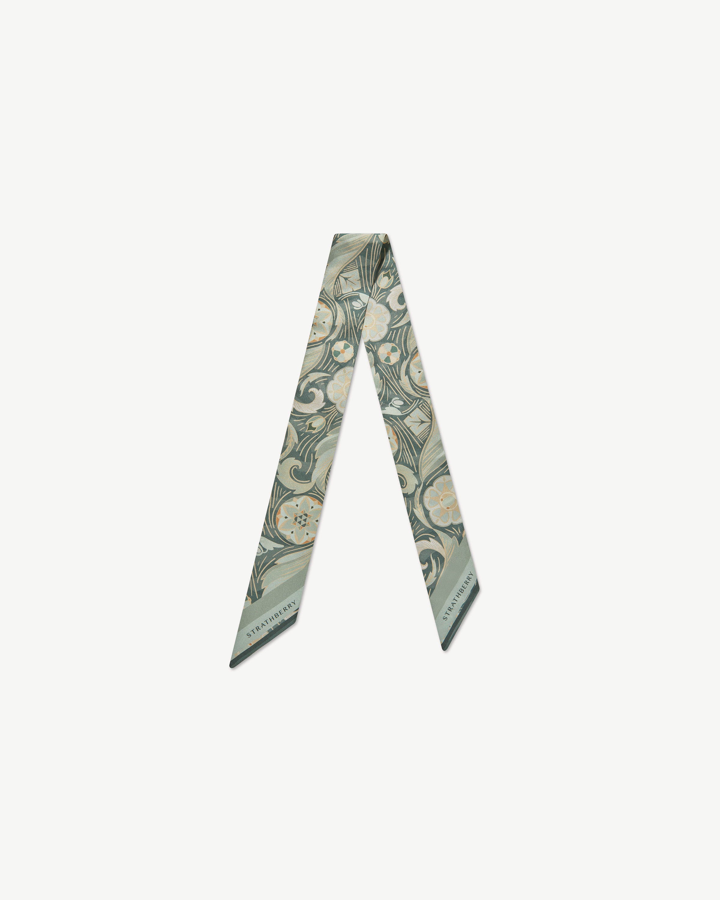 Silk Skinny Scarf - Sage Arcade Print