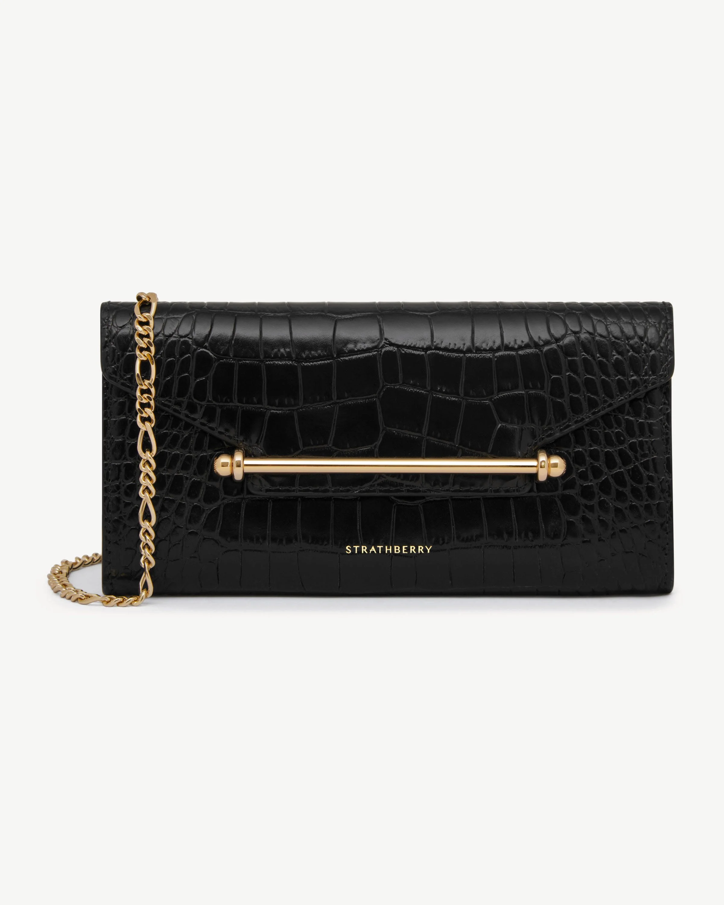 Multrees Chain Wallet - Croc-Embossed Leather Black