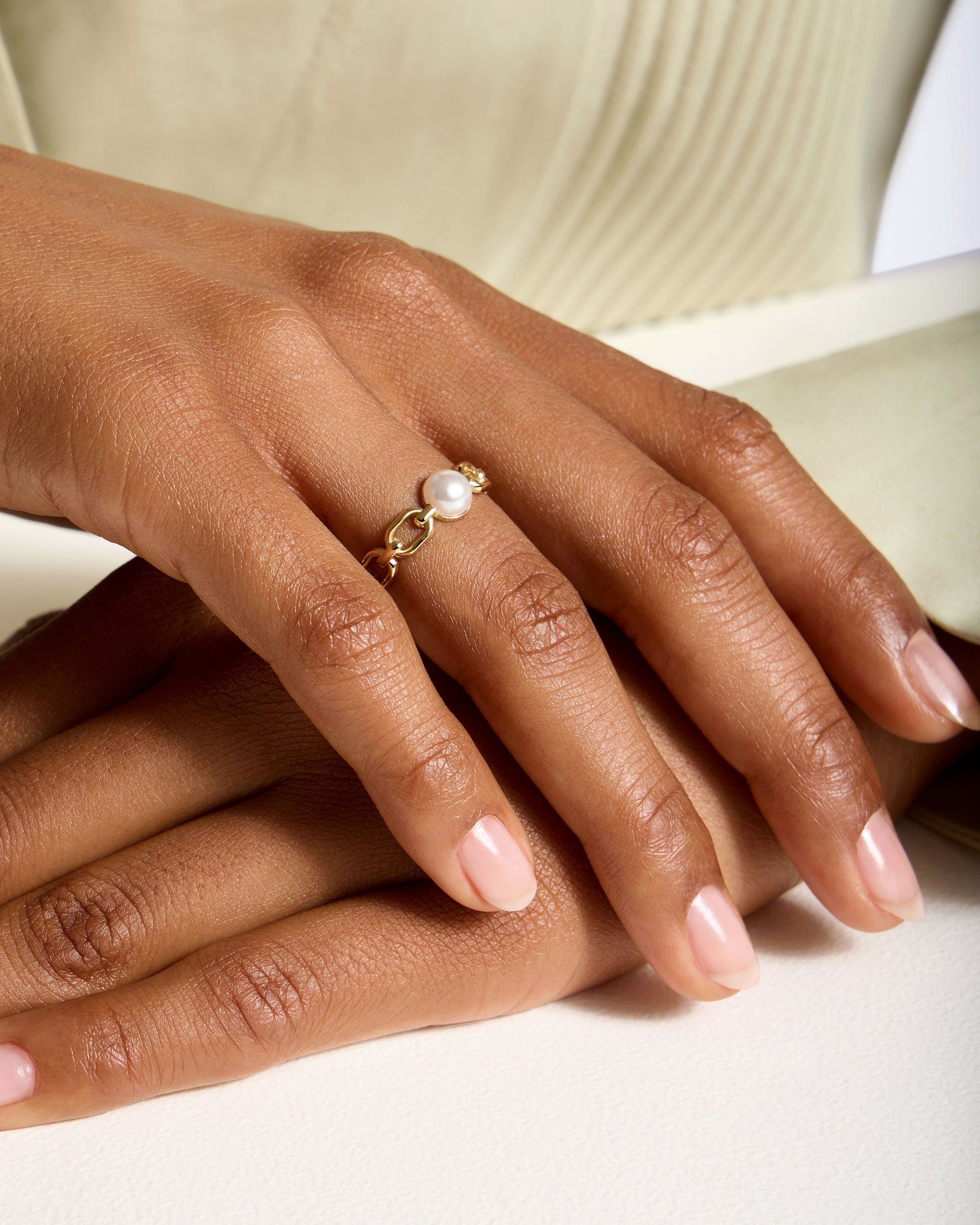 Pearl Link Ring - 22 Carat Gold Gilded