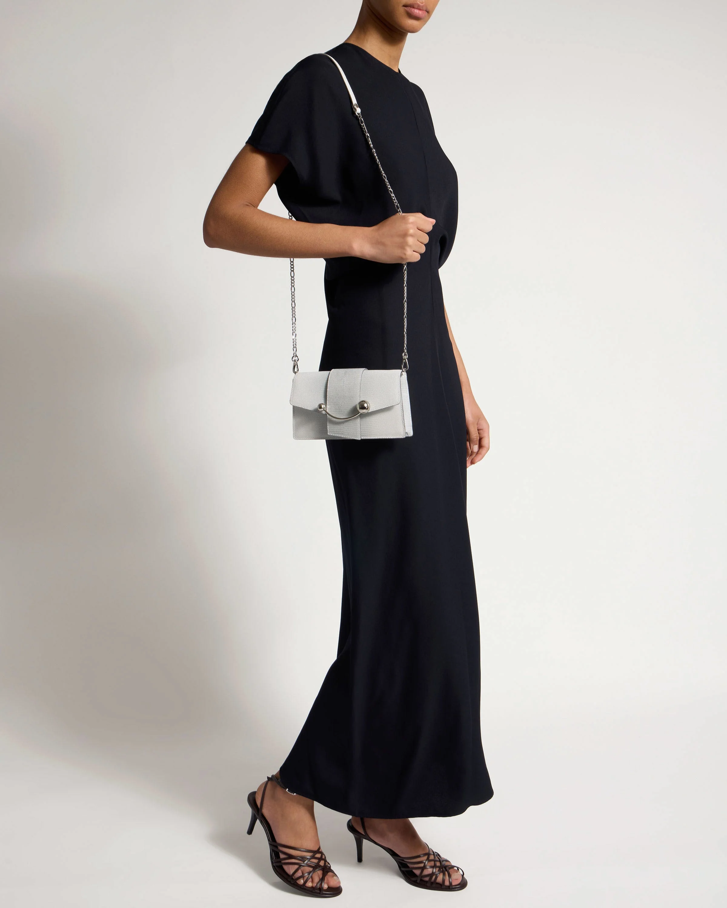 Crescent on a Chain - Lizard-Embossed Leather Silver Ombré