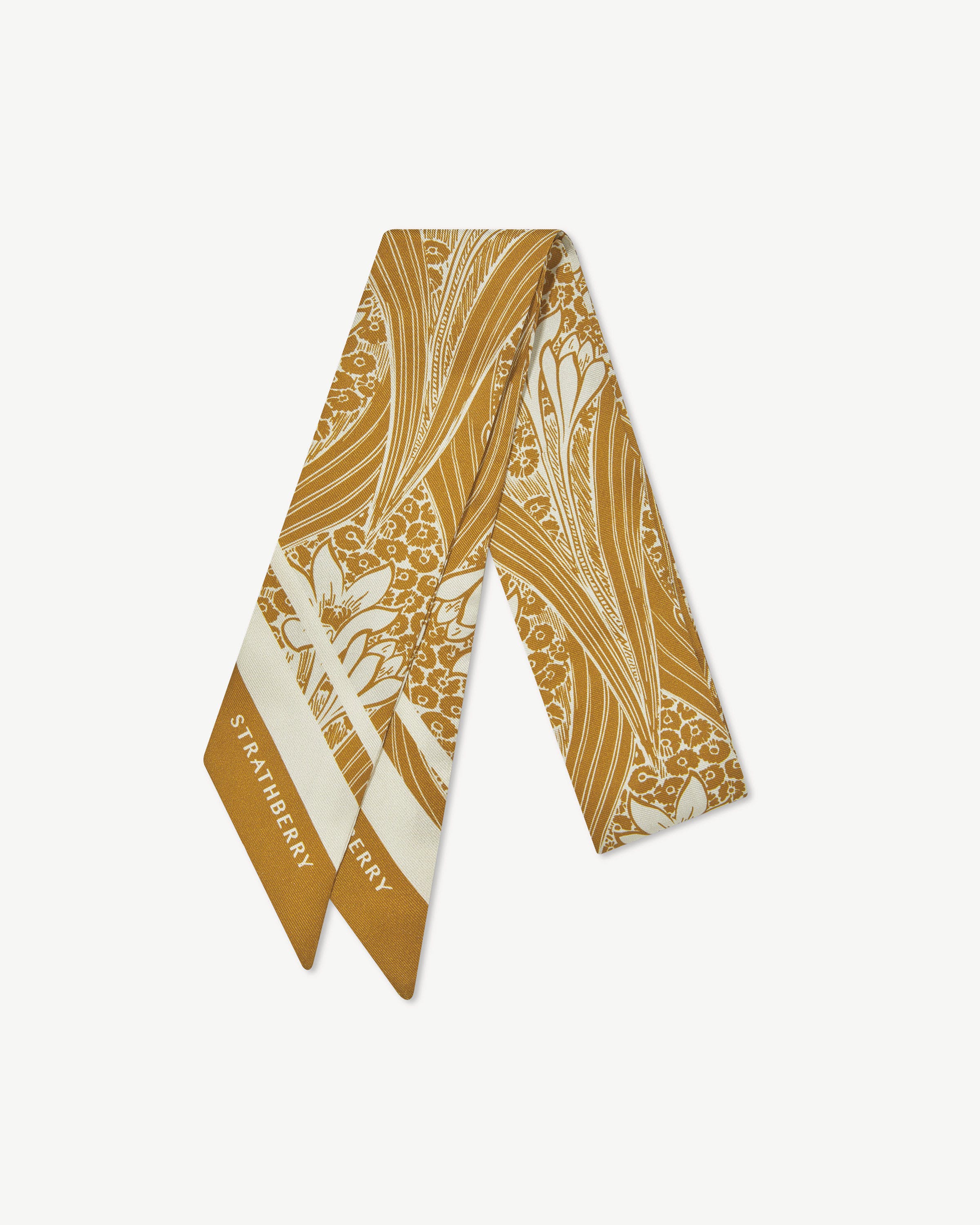 Silk Skinny Scarf - Mustard Wallpaper Print