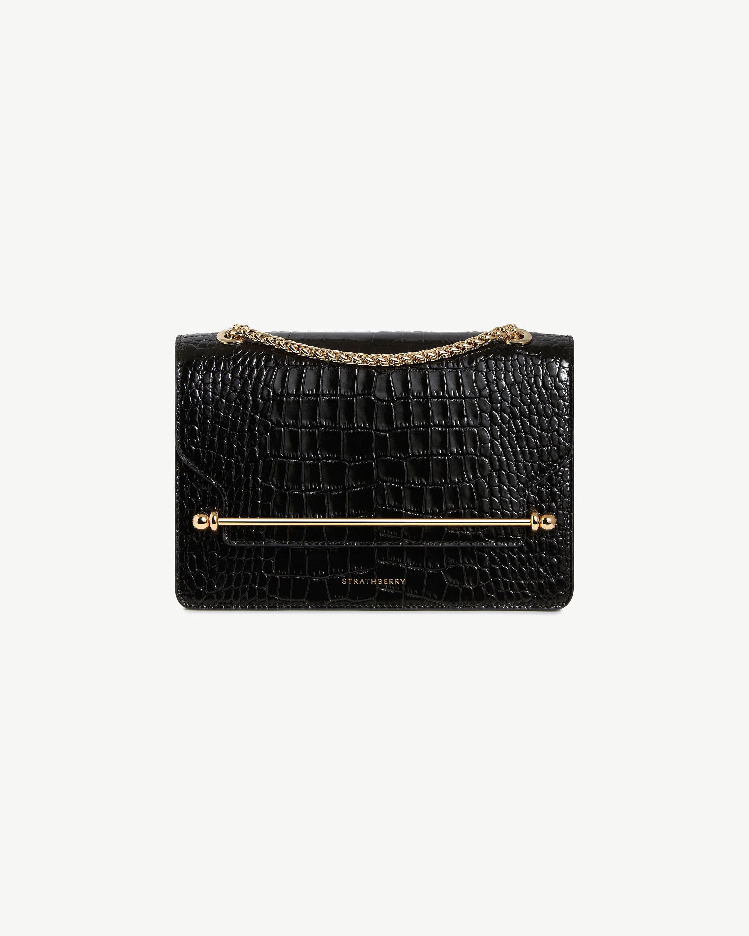 East/West - Croc-Embossed Leather Black
