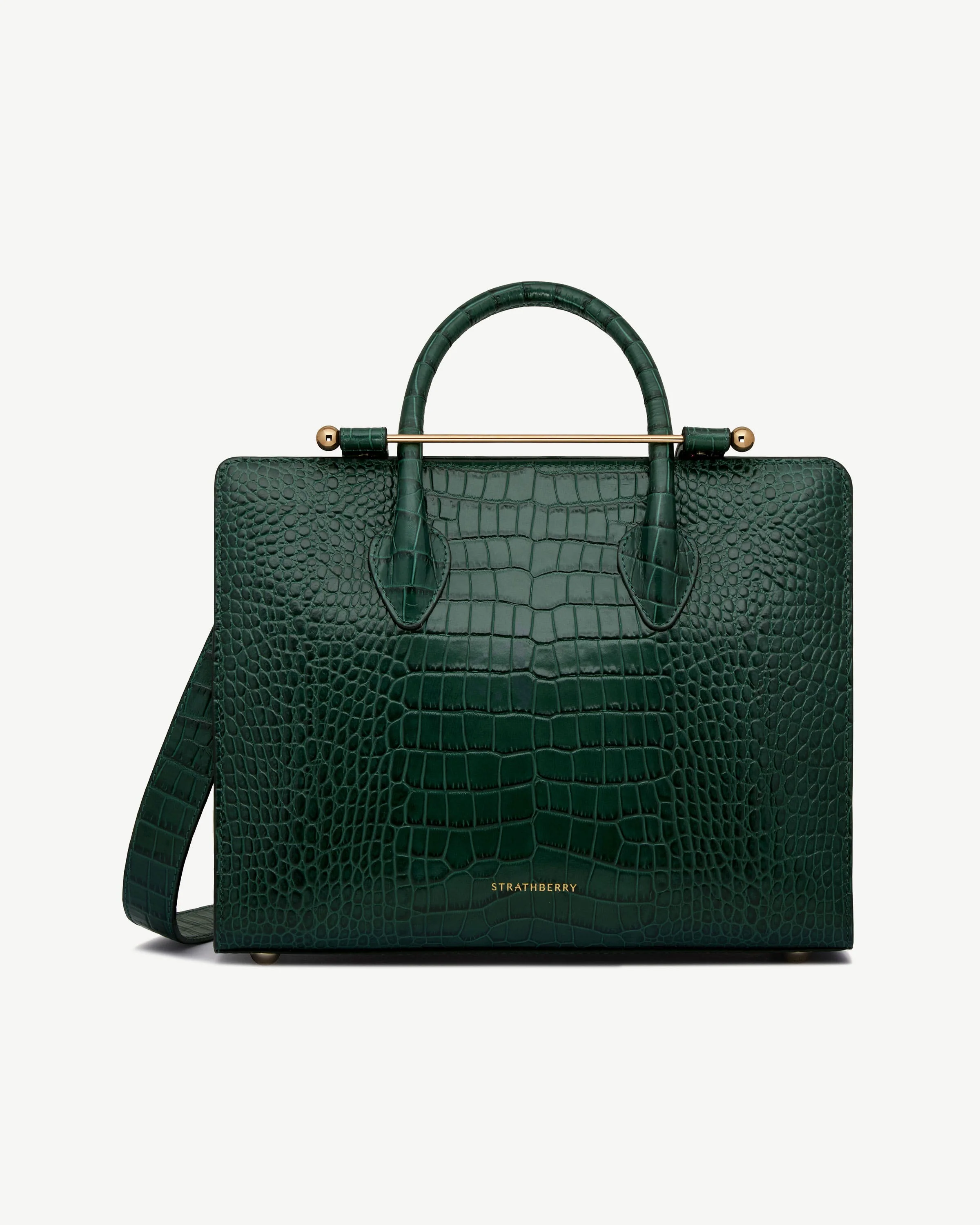Midi Tote - Croc-Embossed Leather Bottle Green