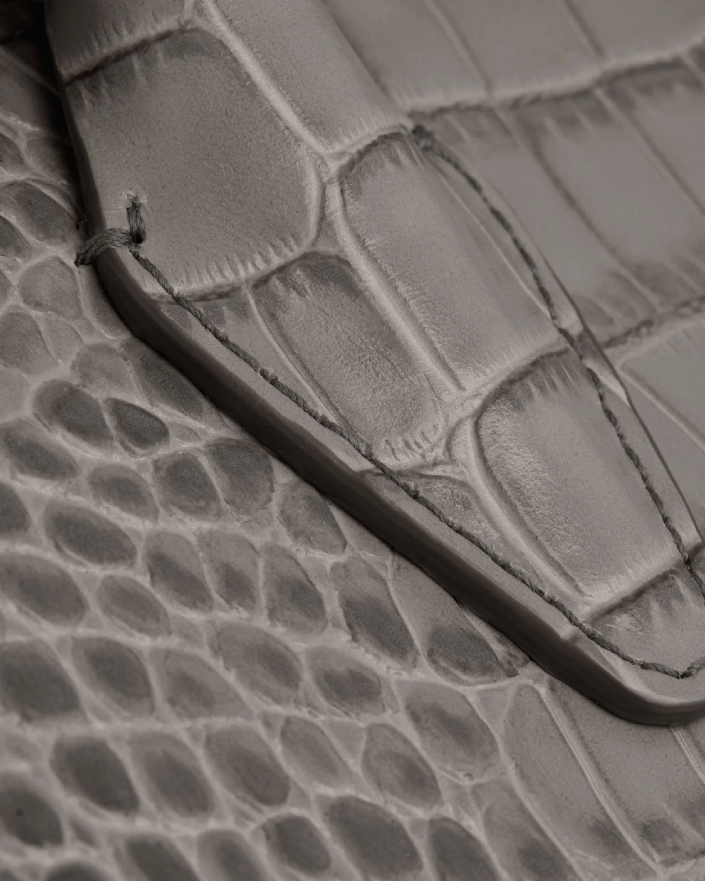 Mini Tote - Soft Croc-Embossed Leather Stone Grey