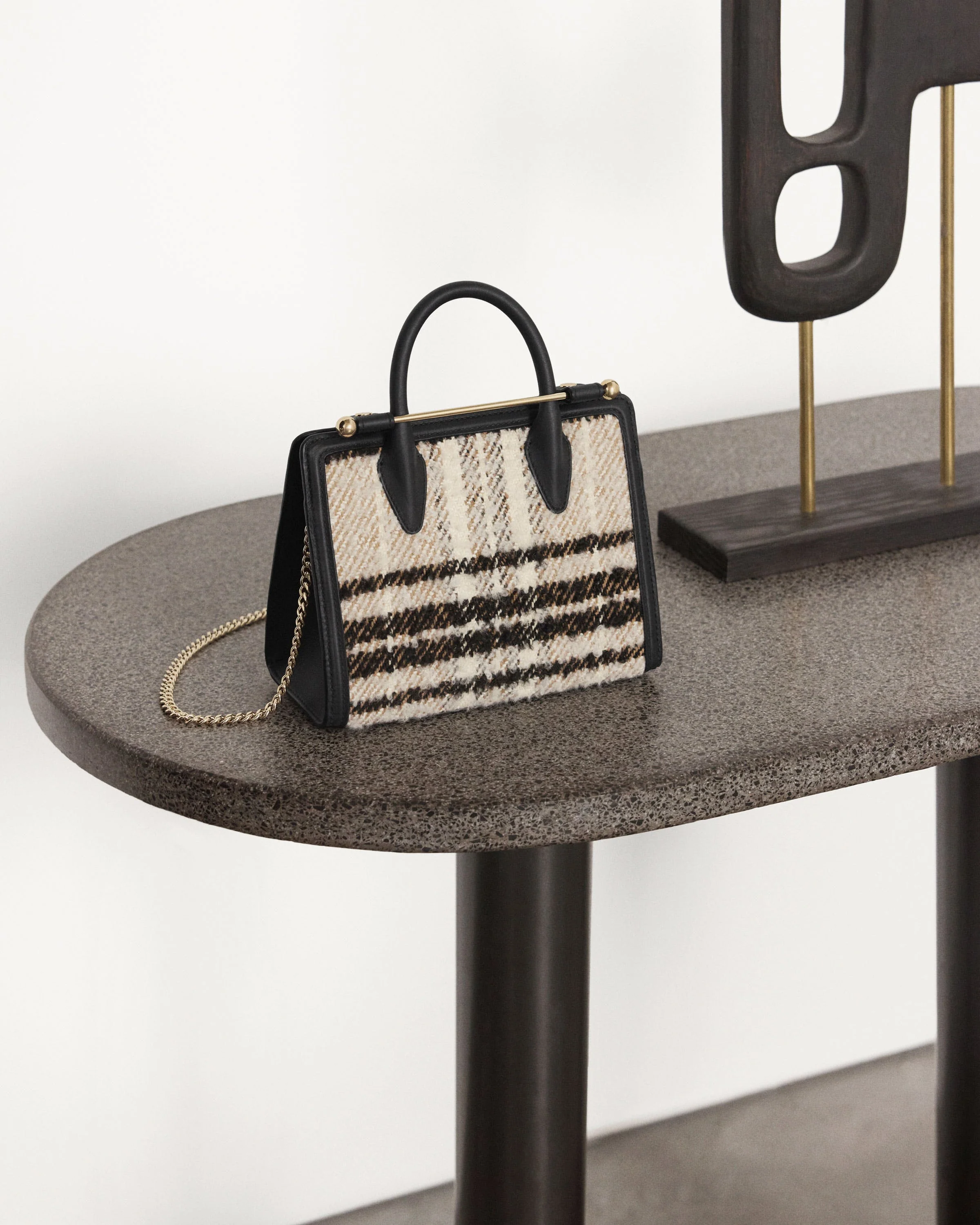 Mini Tote - Black Bouclé Tartan